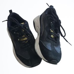 Puma Cilia Sd Black Suede Gold Metallic Womens Sneakers Shoes Casual Size 7